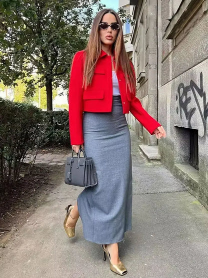 Cropped Blazer with Flaps