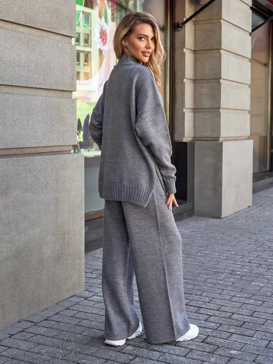 Solid Knit Sweater and Pants Set