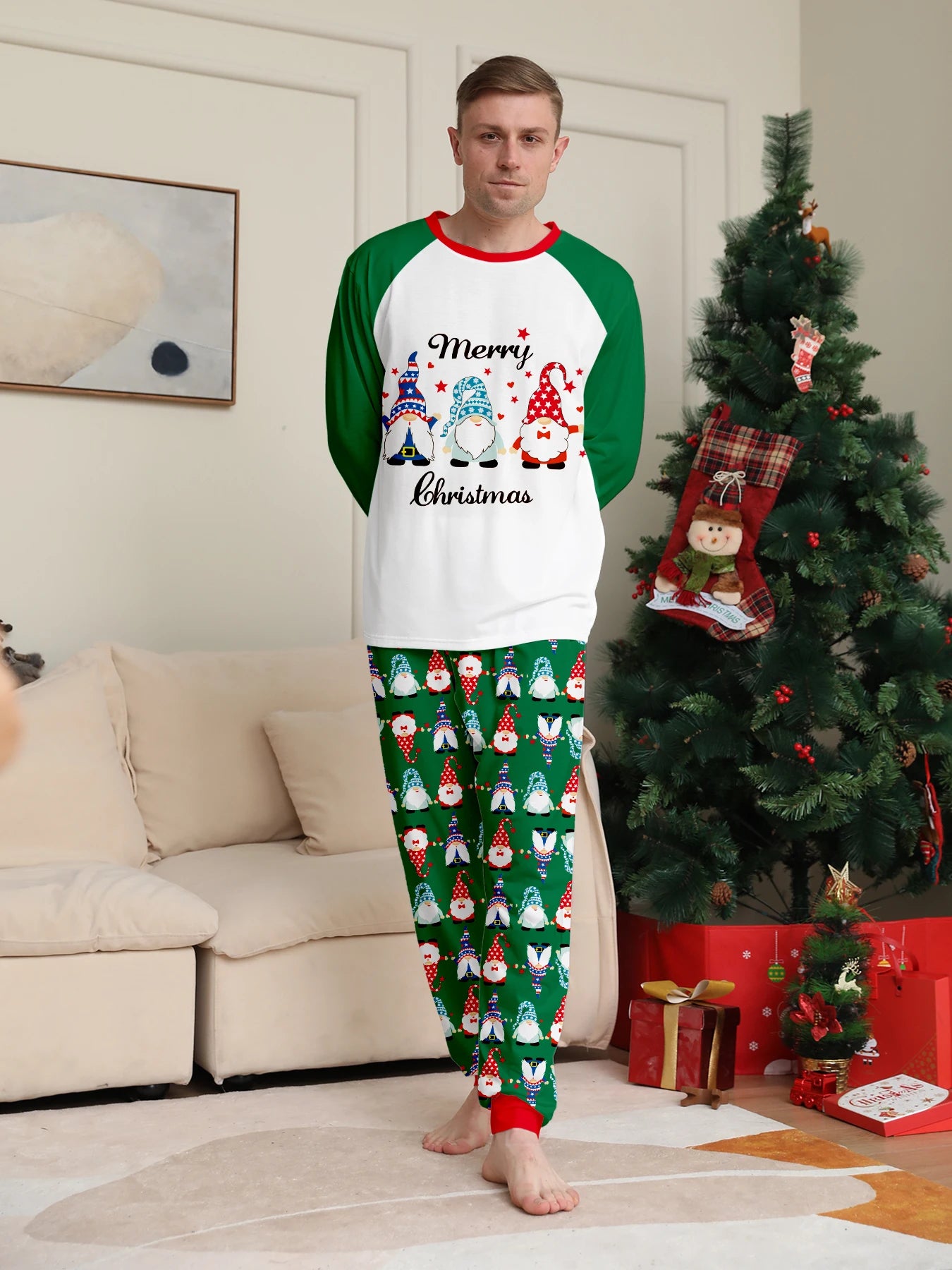Gnome Print "Merry Christmas" Pajama Set