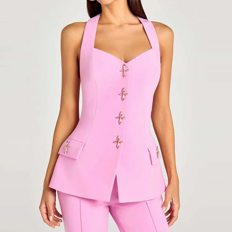 Solid Blazer Three Piece Set