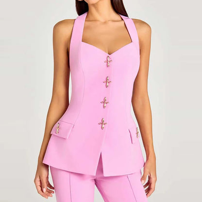 Solid Blazer Three Piece Set