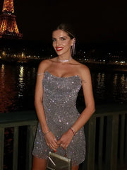 Strapless Rhinestone Mini Dress