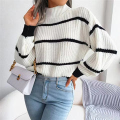 Striped Mock Neck Knit Sweater