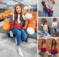 One-Shoulder Patchwork Knit Sweater