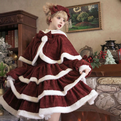 Burgundy Lolita Christmas Dress Set