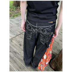 Oversized Embroidered Black Jeans