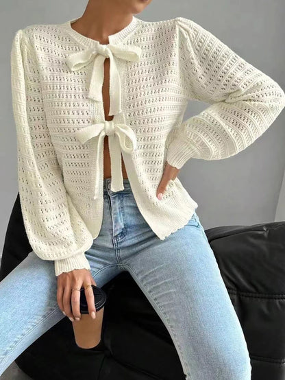 Tie Front Open Knit Cardigan