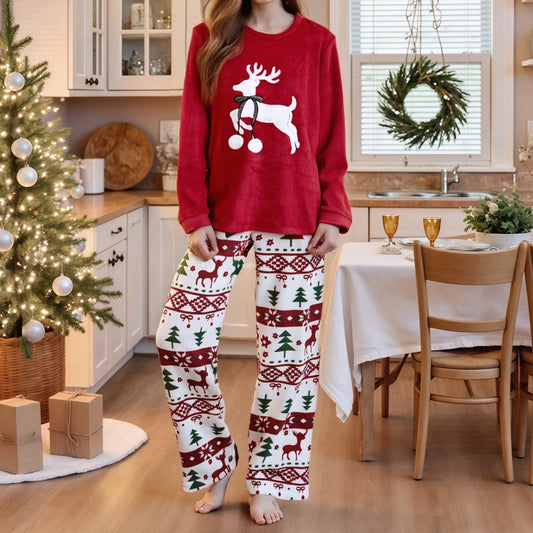 Elk Embroidery Christmas Pajama Set