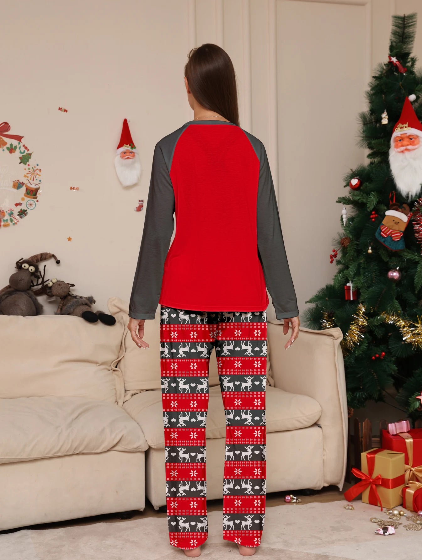 Reindeer Antlers "Merry Christmas" Print Pajama Set