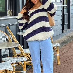 Striped Contrast V-Neck Sweater