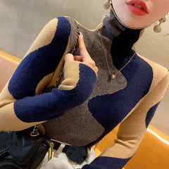 High Neck Color Block Knit Sweater