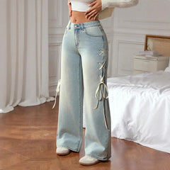 Bow Bandage Wide Leg Jeans