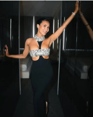 Diamond Halter Hollow Out Maxi Dress