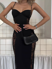 Black Lace Spaghetti Strap Maxi Dress