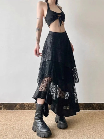 High Waist Lace Patchwork Skirt