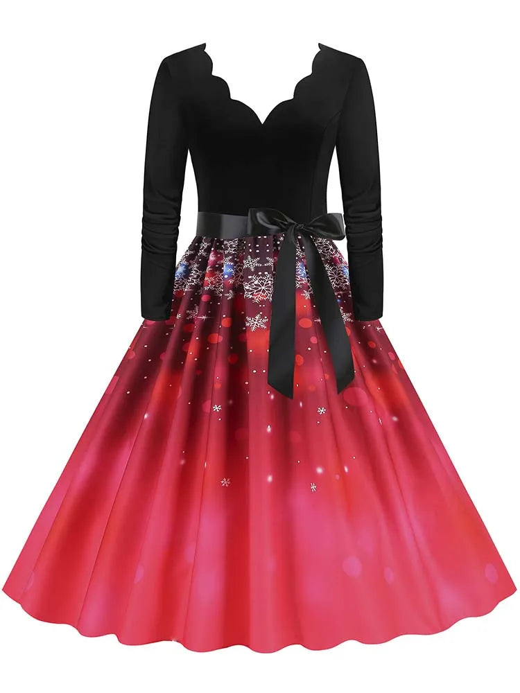 Vintage V-Neck Christmas Dress