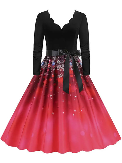 Vintage V-Neck Christmas Dress