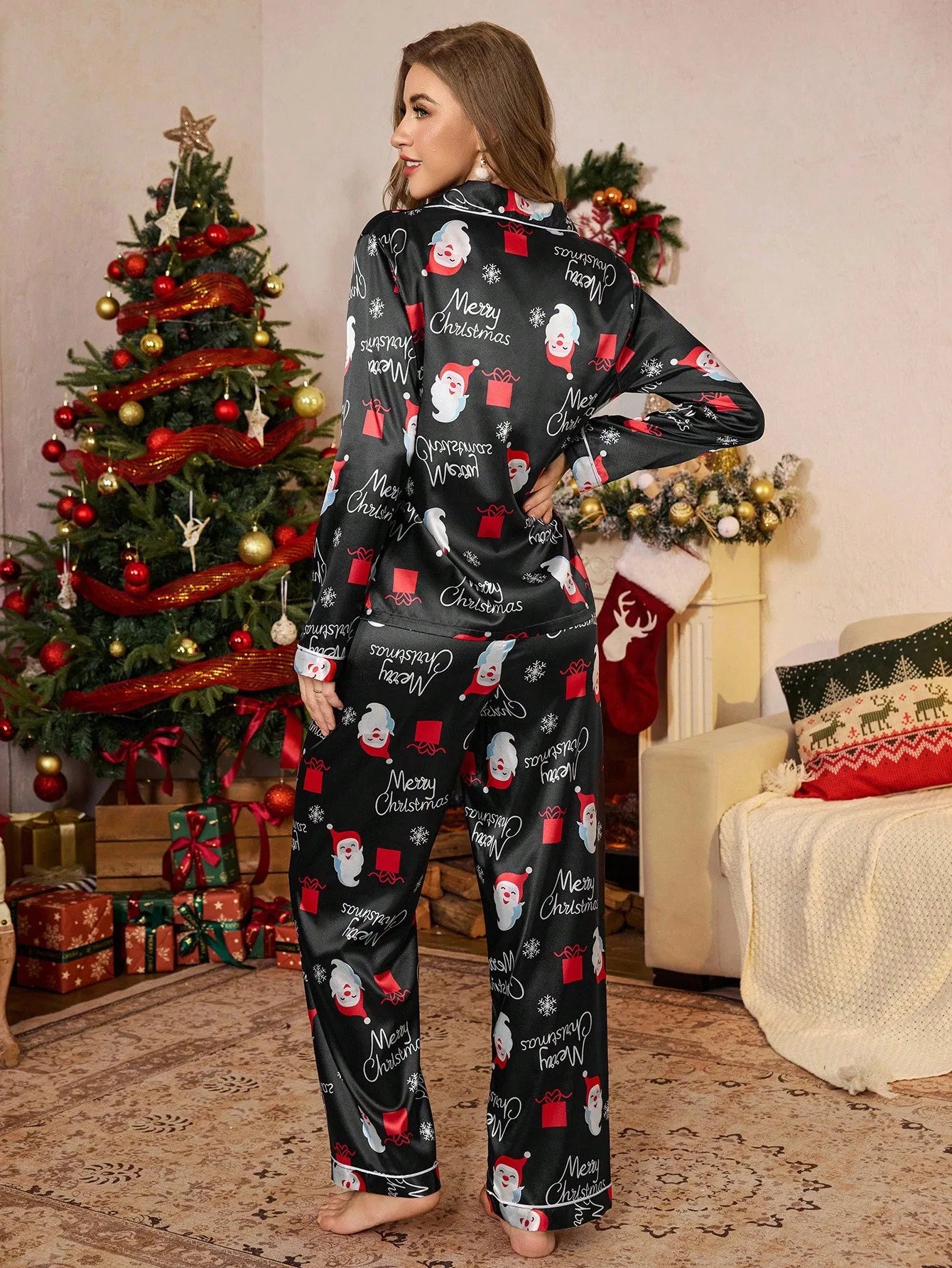 Snowman Print Satin Pajama Set
