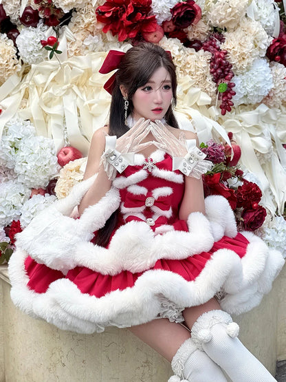 Red White Lolita Christmas Party Dress