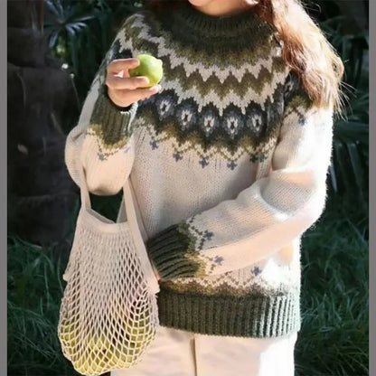 Crew Neck Color Block Knit Sweater