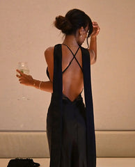 Black Lace Patchwork Sling Maxi Dress