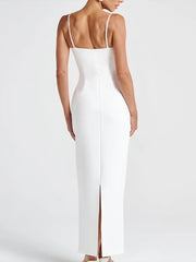 Pearl-Decorated Slit Mini Dress