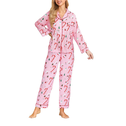 Cartoon Print Christmas Pajama Set