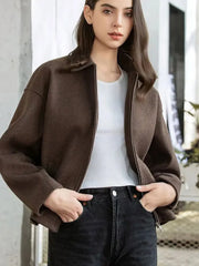 Brown Woolen Zipper Jacket