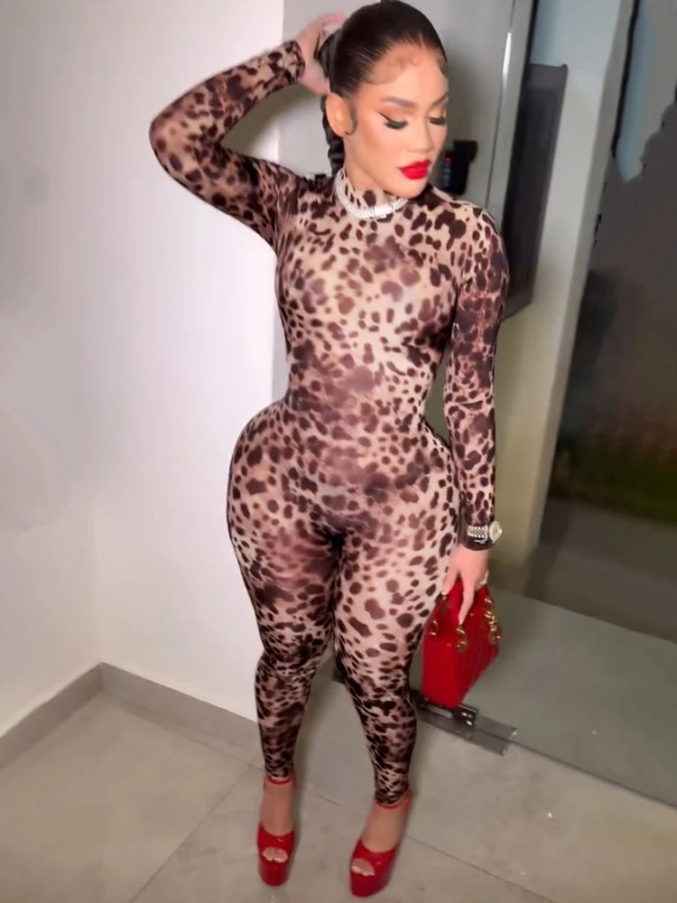 Leopard Zip Bodycon Jumpsuit