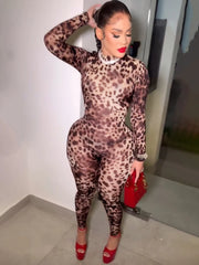 Leopard Zip Bodycon Jumpsuit