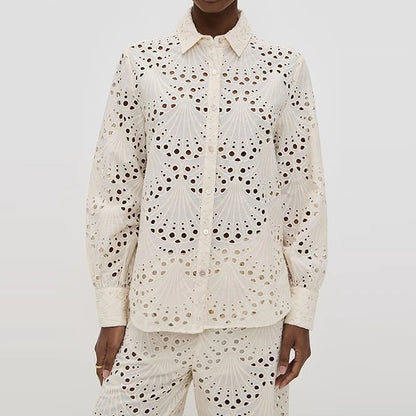 Hollow Lapel Shirt Pants Set