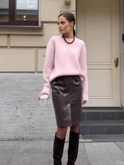 Solid Round Neck Knit Sweater