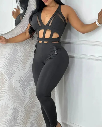 Halter Cutout Printed Jumpsuit