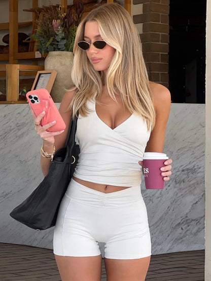 V Neck Crop Top Shorts Set