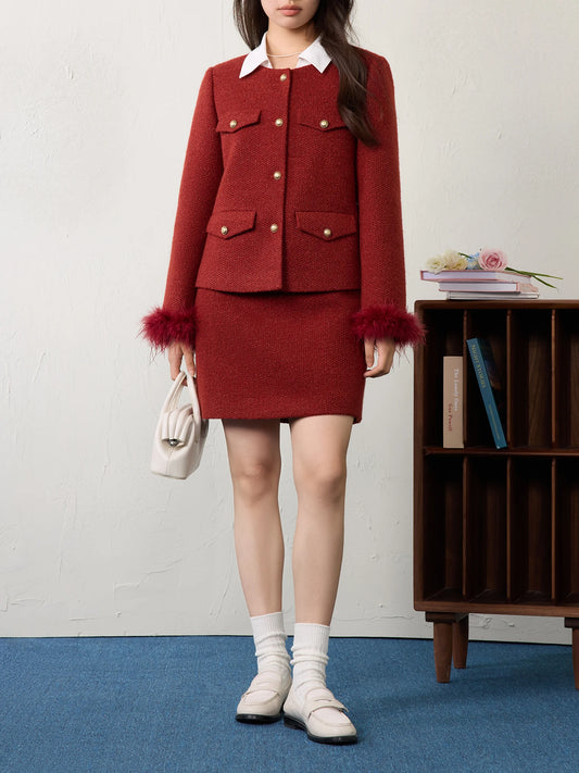 Women’s Red Christmas Three-Piece Skirt Suit