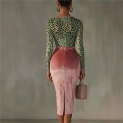 Velvet Patchwork V-Neck Bodycon Dress