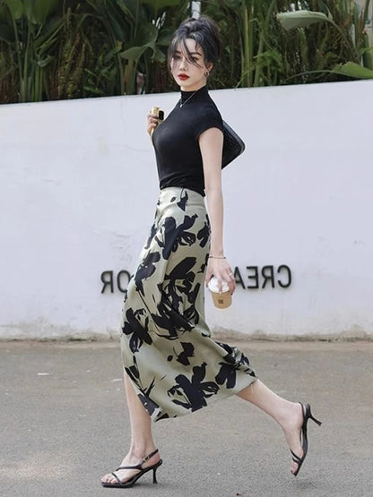 High Waist Midi A-Line Skirt