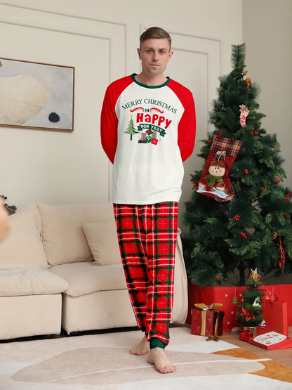 Raglan Sleeve Top & Red Plaid Pants Set