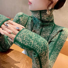 High Neck Striped Knit Sweater