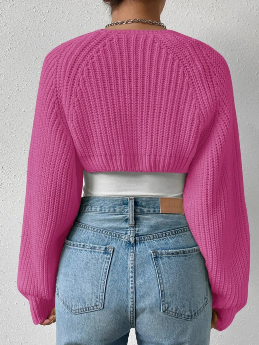 Open Front Cropped Knit Cardigan