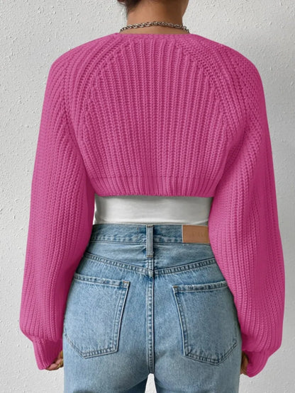 Open Front Cropped Knit Cardigan