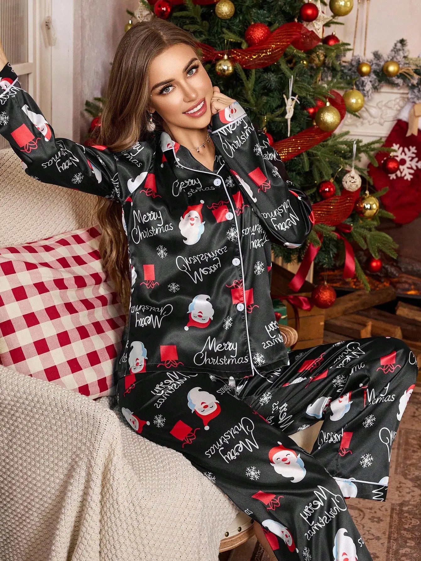 Snowman Print Satin Pajama Set