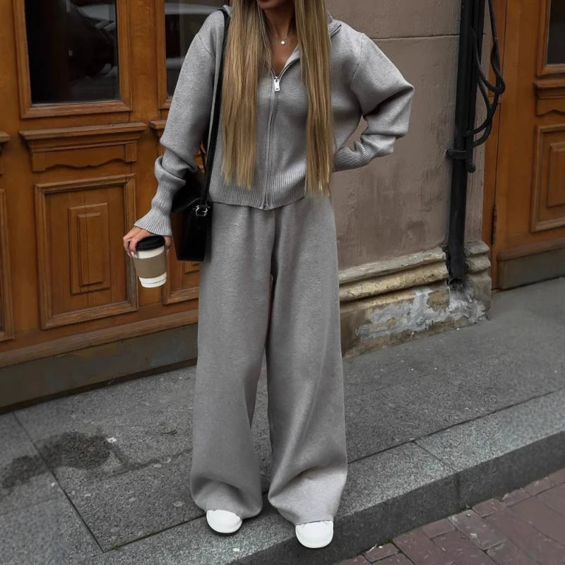Zip Up Sweater Pants Set