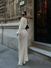 Knitted White Deep V Maxi Dress