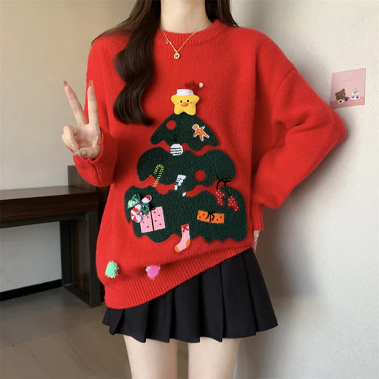 Red Christmas Pullover Sweater for Women