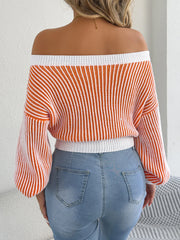 Off-Shoulder Striped Knit Sweater