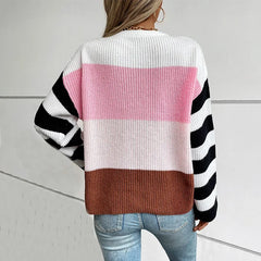 Striped Colorblock Round Neck Sweater
