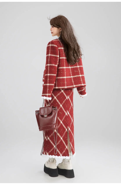Women’s Red Plaid Christmas Two-Piece Set