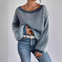 One-Shoulder Stripe Knit Sweater