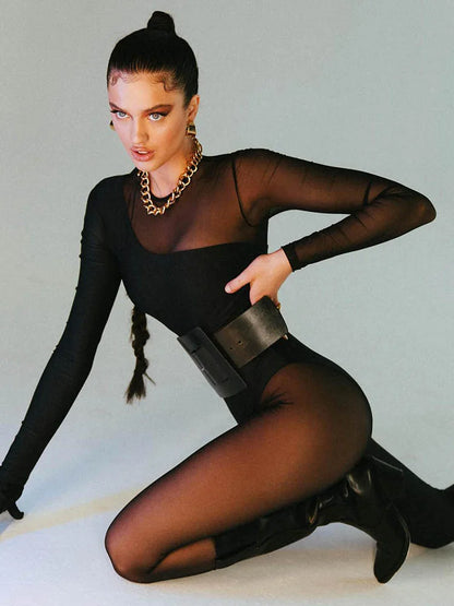 Sheer Mesh Zip Jumpsuit